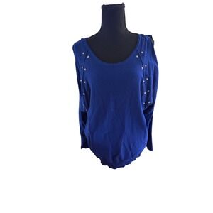 Jennifer Lopez Royal Blue Cold Shoulder Studded Sweater XXL Dolman Sleeve Knit